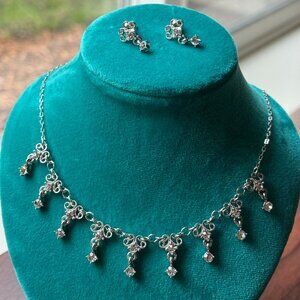 Rhinestone and Filigree Necklace and Earring Set